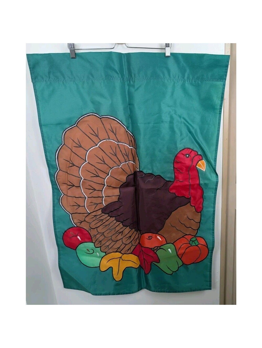 Vintage Thanksgiving Turkey Porch Flag Garden Green Brown 28x40"